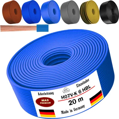 Produktbild von 20m Aderleitung H07 V-K HBL 1x6 mm² Hellblau Einzelader flexibel