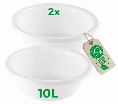 Produktbild von Novaliv 2x Spülschüssel Rund 10L, D40 cm, Weiß, BPA-frei & Spülmaschinenfest – Ideal für Küche und Camping, Rundschüssel, Große Plastikschüssel, Waschschüssel, Kunststoffschüssel, Teigschüssel