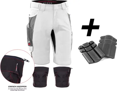 Produktbild von Qualitex kurze Arbeitshose - HANDWERKER-BUNDLE IRON Shorts + Kniepolstertasche inklusiv Kniepolster - in Farbe: weiß/grau - Herren: 62 - Damen: 56