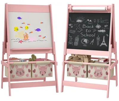 Produktbild von Kinderstaffelei, doppelseitige Kreidetafel, Papierrolle, 2 K?rbe, 54 x 46,5 x 93 cm, Rosa