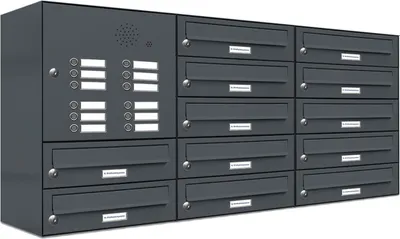Produktbild von 12er Briefkasten Anlage Aufputz - Wandmontage RAL 7016 Anthrazit Klingel