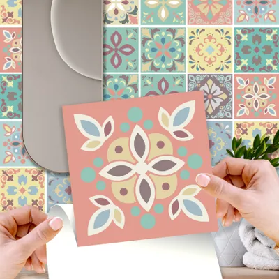 Produktbild von WALPLUS 24 Stück 15x15cm Marbella Buntes Spanisch Mehrfarbig Wandfliesen Aufkleber Küchenrückwand Selbstklebende Fliesen Küche Bad Dekoration Fliesenfolie Fliesenabziehbilder
