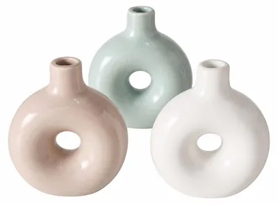 Produktbild von Vase Lanyo 3er Set Steingut Beige Grün Weiß