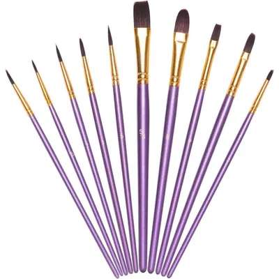 Productafbeelding van Penseelset, nylon, voor kunstenaars, geschikt voor aquarel, acryl en olieverf, paars, 10 stuks
