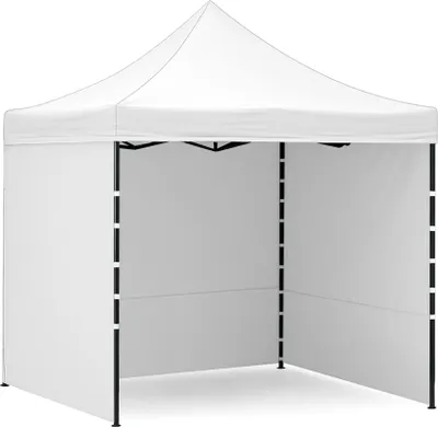 Produktbild von Faltpavillon Verkaufsstand Weiß 300x300x328 cm, 3 abnehmbare Seitenwände, höhenverstellbar
