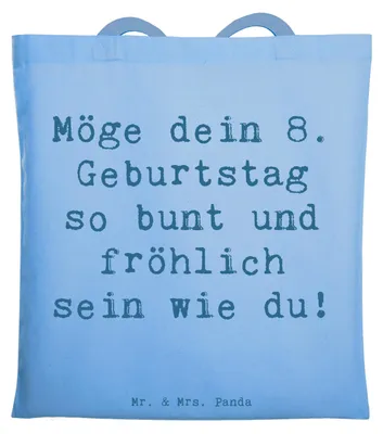 Produktbild von Mr. & Mrs. Panda Uni Tasche Spruch 8. Geburtstag Freude - Sky Blue - Geschenk, Alter, Tote Bag, Laptoptasche, Schultasche, Beutel, und Glück, Überraschung, Happy Birthday