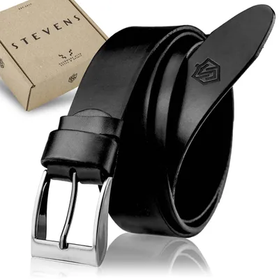 Zdjęcie produktu dla Skórzany Pasek Męski STEVENS Skóra Licowa Super Jakość Szeroki 4cm Czarny 125cm