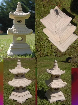 Produktbild von Wilai Steinfigur 2-stöckige Pagode Japanhaus Sandstein Gartendeko Figur Steinlaterne 35 cm hoch