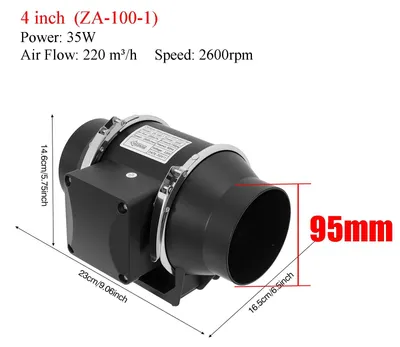 Image de Ventilateur tubulaire 220 V - Ventilateur de conduit en ligne 100 mm - 35 W, 220 m³/h - Ventilateur silencieux pour salle de bains et chambre de culture - Prise UE - Noir