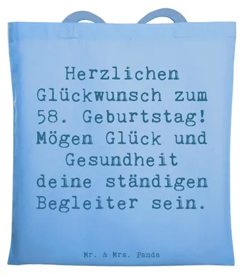 Produktbild von Mr. & Mrs. Panda dokumententasche Spruch 58. Geburtstag - Sky Blue - Geschenk, Jutebeutel, Weisheit, Uni Tasche, Einkaufstasche, Erinnerungen, Shopping, Alter, Beutel