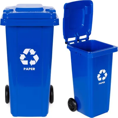 Image de Poubelle bleue de 120 L avec roues en caoutchouc