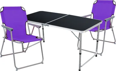 Produktbild von 3-teiliges Campingmöbel Set Black Alu 120x60x58/70cm Lila