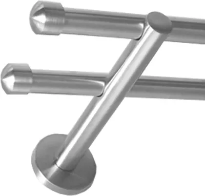 Produktbild von Gardinenstange Set Edelstahl Look Metall Ø 16mm zur Wandbefestigung 2-lauf Modern Kappe, Länge wählbar H22 E17 E17