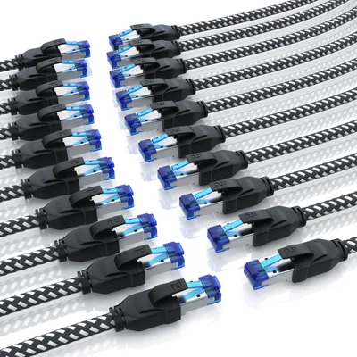 Produktbild von Primewire 20x LAN-Kabel, CAT.8, RJ-45 (Ethernet) (25 cm), Patchkabel CAT 8, Baumwollummantelung, Netzwerkkabel 40 Gbit/s - 0,25m