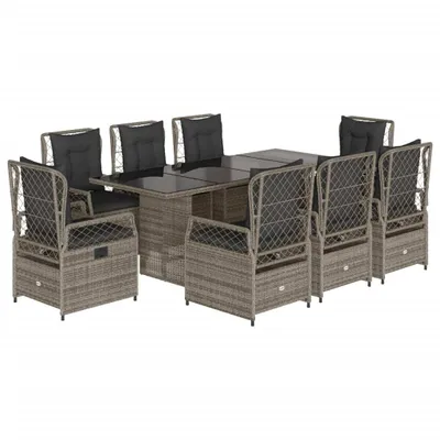 Produktbild von vidaXL 9-tlg. Garten-Essgruppe mit Kissen Grau Poly Rattan