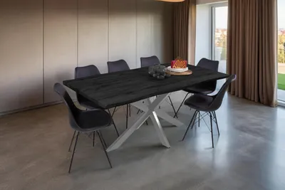 Produktbild von Esstisch Baumkante Holz-Optik Grau 180 x 90 Spider-Gestell silber JOSY