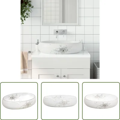 Produktbild von The Living Store Aufsatzwaschbecken Weiß Oval 59x40x15 cm Keramik
