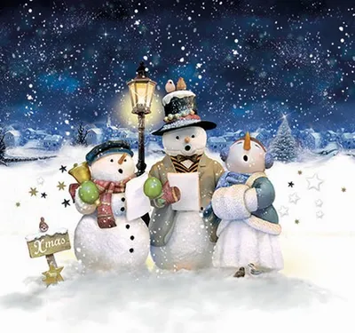 Produktbild von 20 Servietten Singing Snowmen - Singende Schneemänner am Abend 33x33cm