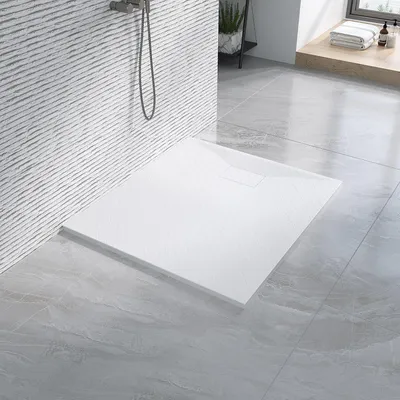 Produktbild von AQUABATOS Duschwanne 100x90 cm – weiße rutschfeste Duschtasse, 2,6 cm hoch, SMC-Glasfaser mit Steinoptik, zuschneidbares Design
