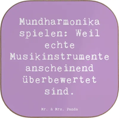 Produktbild von Mr. & Mrs. Panda Untersetzer für Gläser Spruch Mundharmonika Freude - Lavendeltraum - Geschenk, Musikinstrument, Tasse, Tischuntersetzer, Tischschoner, Musiker, Glas