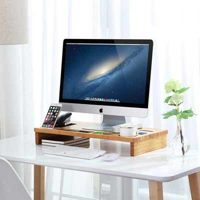 SONGMICS Laptoptisch Betttisch mit Stauraum aus Bambus 60 x 8,5 x 30,2 cm PC-Ständer für den Laptop Bett Monitorständer naturfarben LLD201