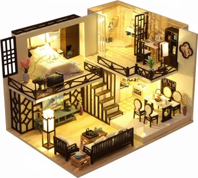 Image de Habarri | Maison Miniature - DIY Maison de Poupées - Maison en Bois avec Meubles et éclairage LED - Cadeau pour Enfants - L'Essence De La Thaïlande
