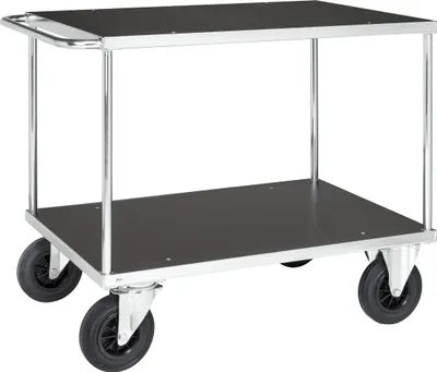 Produktbild von Kongamek Tischwagen, verzinkt 1300x800x870mm Ladefläche aus MDF, Schiebegriff mit Gummibereifung und Bremse