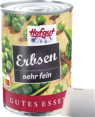 Produktbild von Hofgut Erbsen sehr fein (425ml Dose) + usy Block
