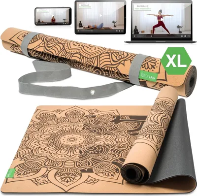Produktbild von BACKLAXX ® Yogamatte Kork XXL [+50% mehr Fläche] mit Naturkautschuk - Yoga Matte nachhaltig, schadstofffrei, rutschfest, Fitnessmatte