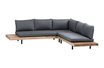 Produktbild von Normin Wetterfestes Gartenmöbelset Ecklounge mit Kissen aus Akazienholz, Gartenlounge, 6 Personen, Loungegruppe, Balkonmöbel, Anthrazit