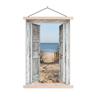 Produktbild von MuchoWow® Textilposter Düne - Strand - Aussicht - Sommer 60x90 cm mit holzfarbenen Rahmen - Textil
