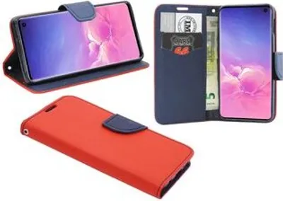 Produktbild von Buch Tasche "Fancy" kompatibel mit SAMSUNG GALAXY S10 PLUS (G975F) Handy Hülle Etui Brieftasche Schutzhülle mit Standfunktion, Kartenfach Rot-Blau