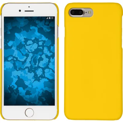 Produktbild von PhoneNatic Case kompatibel mit Apple iPhone 8 Plus - Hülle gelb gummiert Hard-case + 2 Schutzfolien