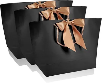 Produktbild von Famanu Geschenktaschen Set von 10 - Schwarz mit Goldenen Griffen