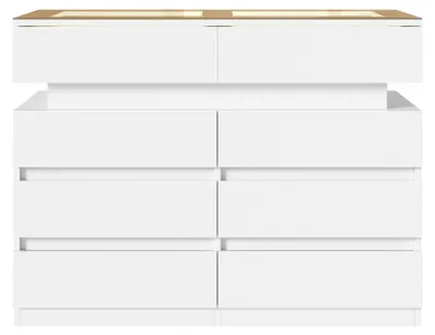 Produktbild von Merax Sideboard, Kommodemit Glas & LED-Beleuchtung, 8 Schubladen, Schminktisch oder Insel für Ankleidezimmer, Esszimmer Anrichte, Weiß