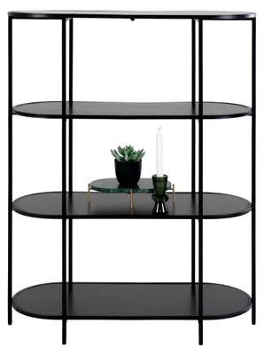 Immagine prodotto di Libreria Vita ovale a 4 ripiani in nero con struttura in acciaio, 85×36×111 cm