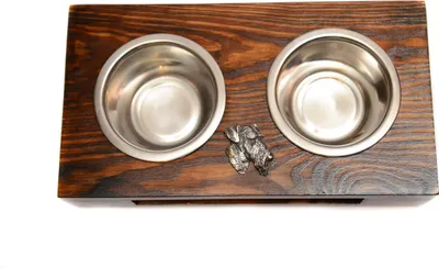 Immagine prodotto di Airedale Terrier, Waterside Terrier - Supporto in legno con ciotole per cani, ciotole in acciaio inossidabile, regalo per l'adozione di un cane del marchio Art-Dog