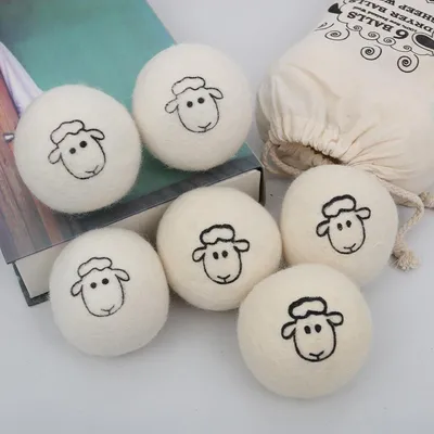 Produktbild von Woll-Trocknerbälle – Weichspüler – Wiederverwendbar – Reduziert Falten, 6er-Set, gemustert, 8 cm