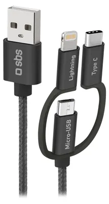 Produktbild von SBS USB zu Micro-USB (Lightning/USB-C) Kabel 1,2m weiß