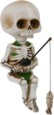 Productafbeelding van Vissen skelet standbeeld 10 cm – Mini schedel beeldje voor Halloween en gothic decor