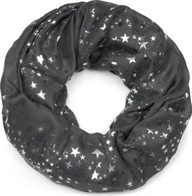 Produktbild von styleBREAKER Damen Loop Schal mit Metallic Sterne Print | Glitzer Schlauchschal ca. 89 x 75 cm | Leichter Rundschal für Frühjahr & Herbst