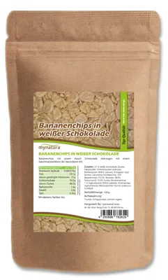 Produktbild von Mynatura Bananenchips in weißer Schokolade – in verschiedenen Größen - 1 Beutel (1000g)