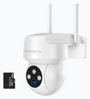 Productafbeelding van Protectly® Beveiligingscamera Buiten - 3K HD 5MP - WiFi App - Nachtzicht - Incl. 64GB SD - Wit