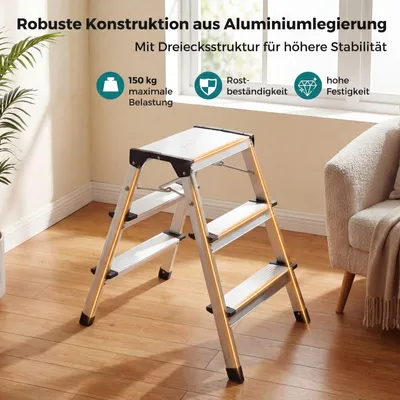 Obrázek produktu pro Skládací hliníkový žebřík se 3 stupni a protiskluzovými stupni