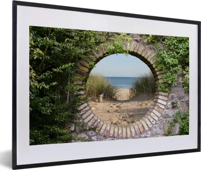 Produktbild von MuchoWow® Gerahmtes Poster Aussicht - Strand - Düne - Sommer 60x40 cm - Poster mit Schwarzem Bilderrahmen Wandposter Rahmen Foto Bilder - Schlafzimmer - Plakat in Rahmen - Drucken