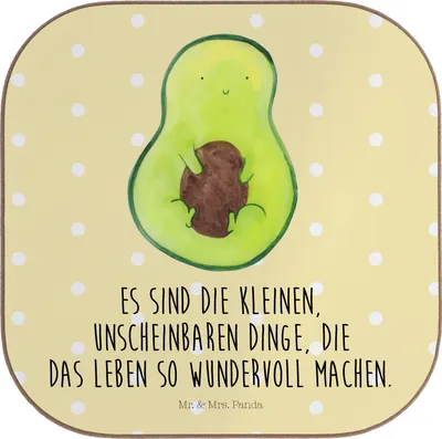 Produktbild von Mr. & Mrs. Panda Tassenuntersetzer Avocado Kern - Gelb Pastell - Geschenk, Spruch Leben, Baby, Untersetzer Glas, Tischuntersetzer, Coaster, Getränkeuntersetzer, Liebe