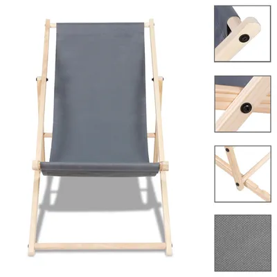 Image de Chaise longue Pliable Bois Chaise longue de jardin Pliable Bois Gris