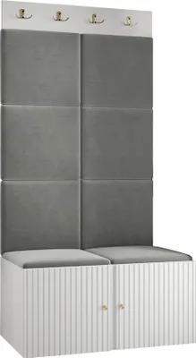 Produktbild von MIRJAN24 Garderoben-Set Orion Ryfel Slim IV, Schuhschrank, Kleiderhakenbrett, 8x Paneel 42x42, Metallgriffe, 4 Kleiderhaken (Farbe: Weiß, Manila 16)