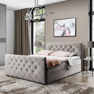 Produktbild von Boxspringbett Doppelbett MONAKO  - 120x200cm Bett mit Bonellmatratze, mit Bettkasten für Bettwäsche und Topper. Gepolstertes Kopfteil und Fussteil mit einer eleganten Steppung verziert (Cappucino)