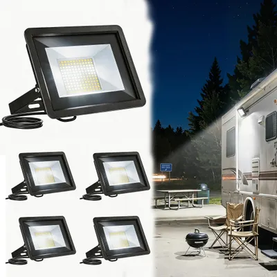 Zdjęcie produktu dla VA-Cerulean, 5 sztuk, reflektor LED 100W, do użytku zewnętrznego, światło białe (zimne), klasa szczelności IP66 (wodoodporny), regulowany uchwyt (180°), aluminiowa lampa zewnętrzna do ogrodu i garażu